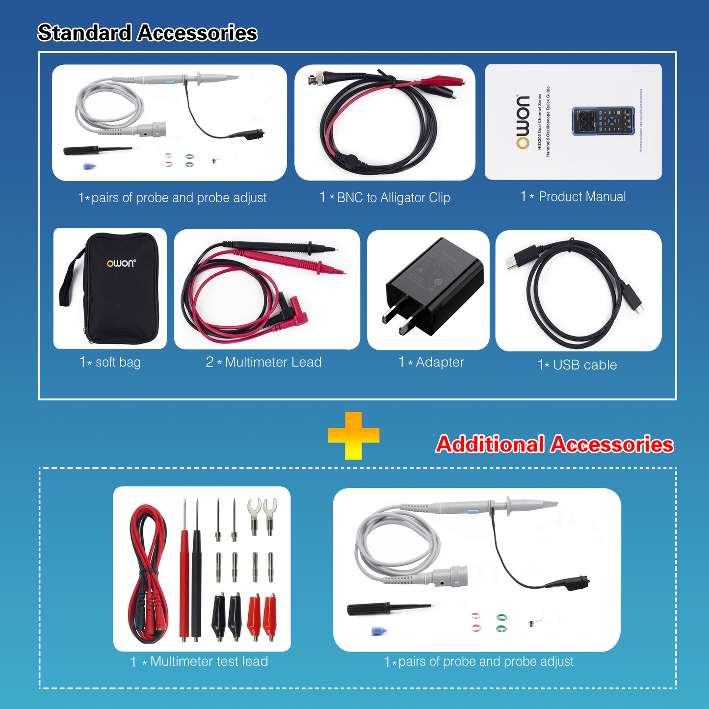 HDS2202 OWON oscilloscope 2CH Digital handheld oscilloscope 200MHz bandwidth 1GSa/s Sampling rate 3.5-inch LCD oscilloscope + multimeter Used for automotive maintenance and power detection