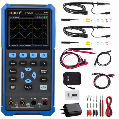 HDS242 OWON oscilloscope 2-in-1 2-channel digital handheld oscilloscope Multifunctional 3.5-inch LCD 40MHz bandwidth 2000 Counting multimeter OSC+DMM for automotive maintenance and power detection