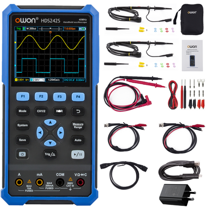 HDS242S OWON oscilloscope 3-in-1 digital handheld oscilloscope Multi-function 2+1CH 3.5-inch LCD 40MHz bandwidth multi-meter OSC + DMM+ waveform signal generator, used for automotive maintenance, power detection