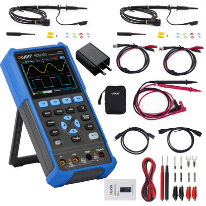 HDS242S OWON oscilloscope 3-in-1 digital handheld oscilloscope Multi-function 2+1CH 3.5-inch LCD 40MHz bandwidth multi-meter OSC + DMM+ waveform signal generator, used for automotive maintenance, power detection