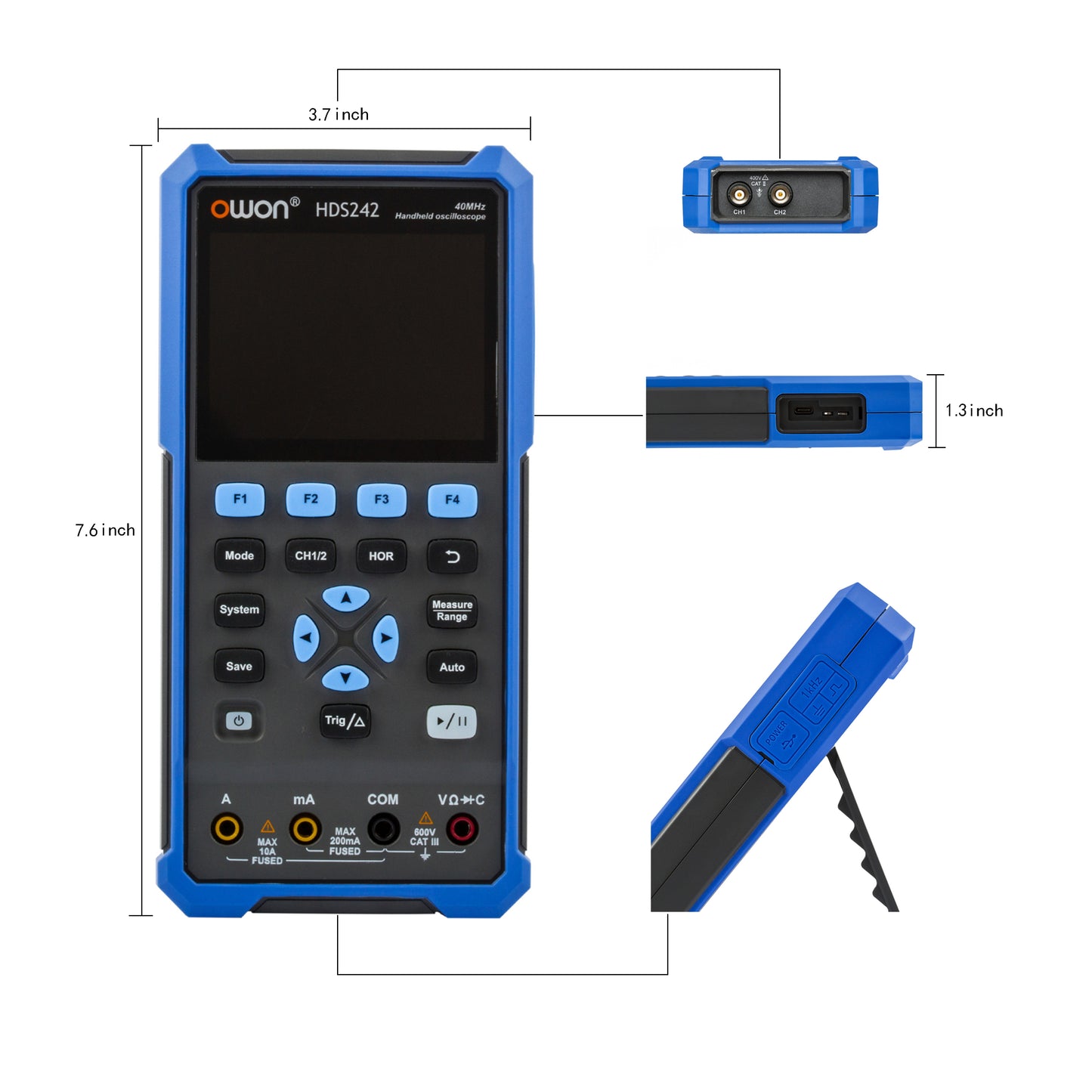 HDS242 OWON oscilloscope 2-in-1 2-channel digital handheld oscilloscope Multifunctional 3.5-inch LCD 40MHz bandwidth 2000 Counting multimeter OSC+DMM for automotive maintenance and power detection