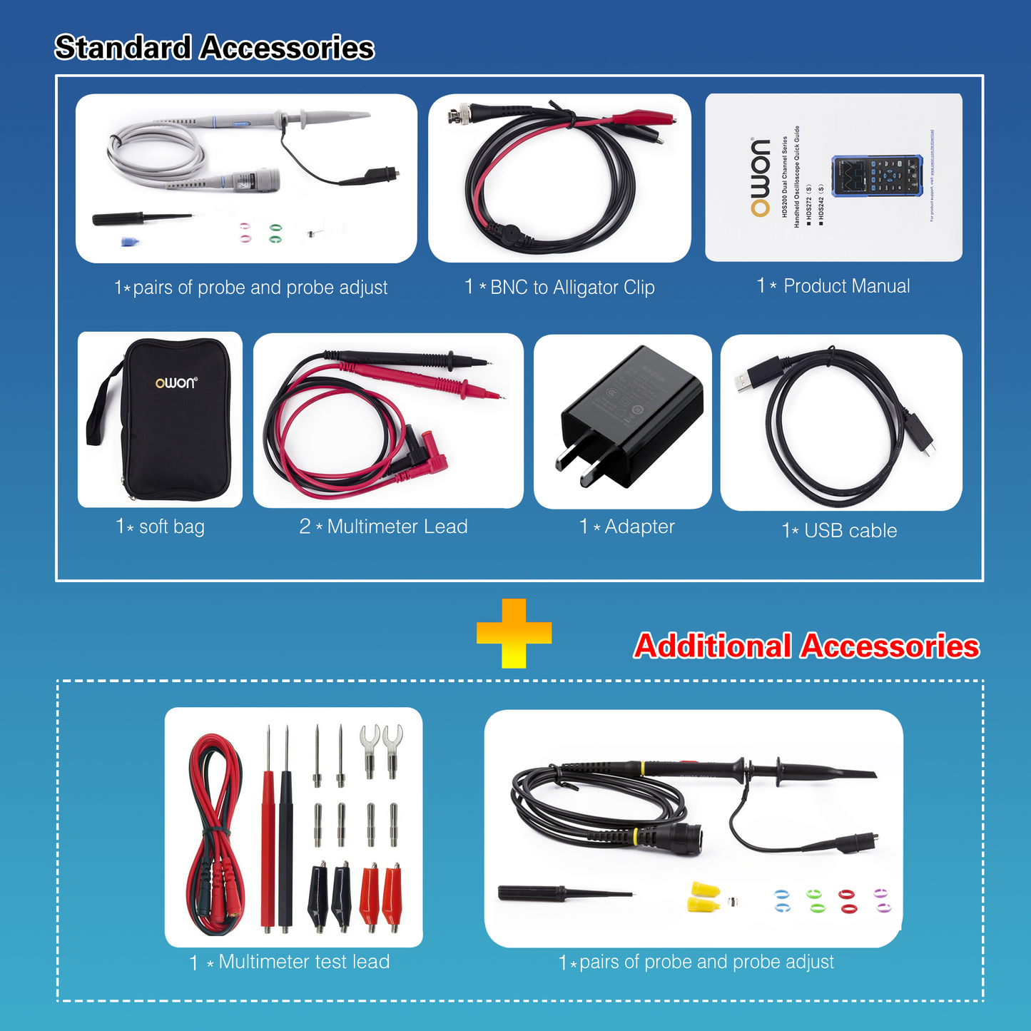 HDS272 OWON oscilloscope 2-in-1 2-channel digital handheld oscilloscope Multifunctional 3.5-inch LCD 70MHz bandwidth 2000 count Most OSC+DMM+ for automotive maintenance, power supply detection