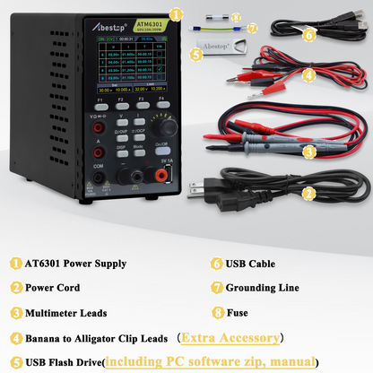 2 in 1 DC Power Supply Multimeter 60V/ 10A Benchtop Power Supply Multiple Protections (60V/10A/300W/ATM6301)