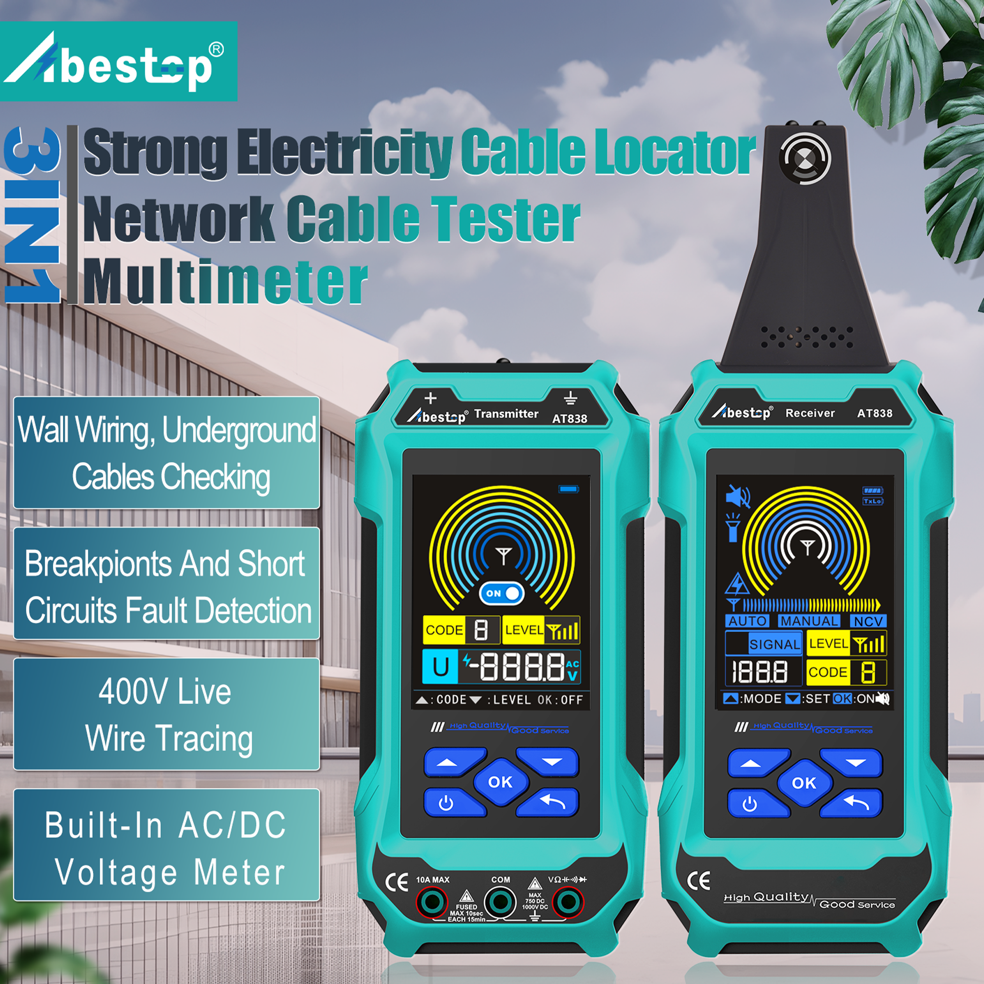 Underground Cable Locator, Abestop AT838 Cable Locator Tester Circuit Tracer with Multimeter Function 2 in 1 Functions Wires and Cables Circuit Tracer Detecting, Water and Gas Supply Pipelines