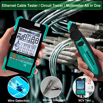 ET618 7 ID mapping network cable tester with multifunction meter 2 in 1, multi-purpose telephone line network cable length continuity test in one