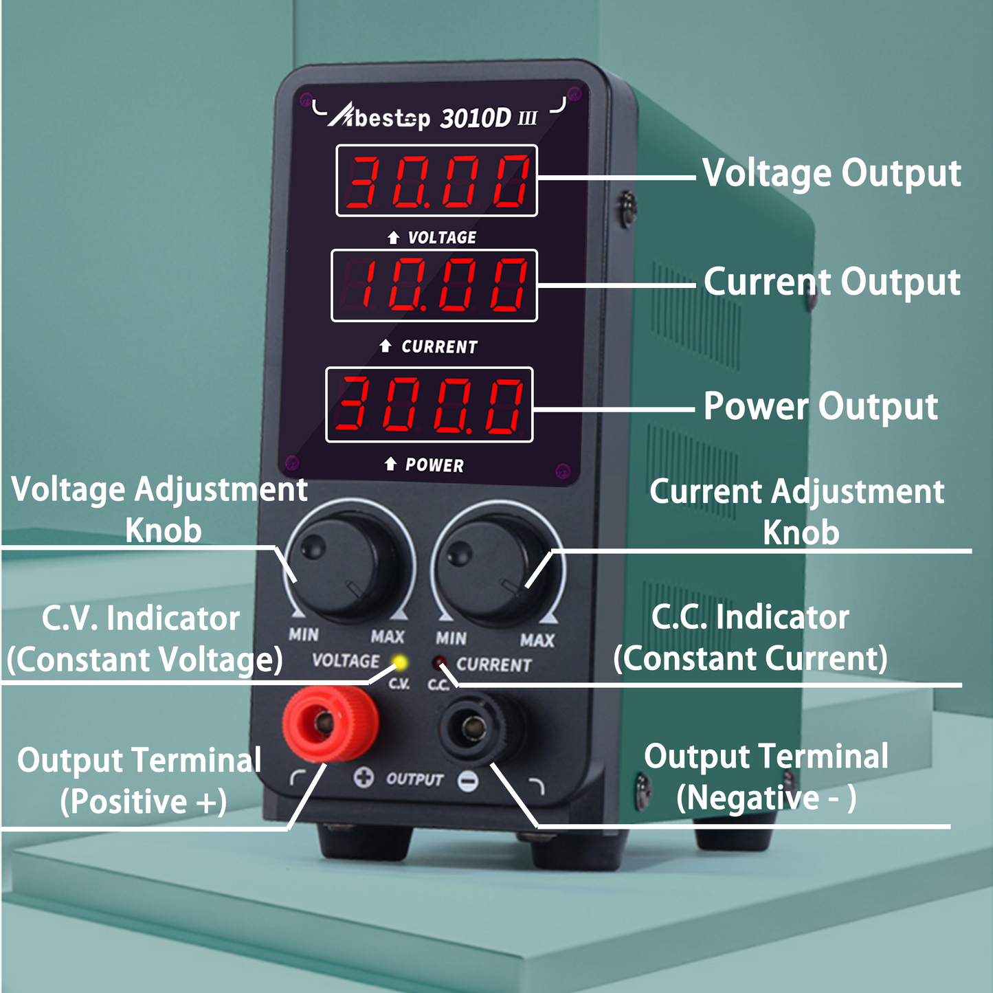 Abestop 3010D-III Adjustable DC Bench Power 0.00-30V 0.000-10A adjustable DC power, automatic CC/CV mode suitable for electronic products, repair, electroplating, engineering education