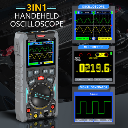 70MHz Bandwdith Digital Oscilloscope Multimeter, Dual Channel AT72S Abestop Oscillograph, 3 in 1 Functions with Digital Multimeter Signal Generator