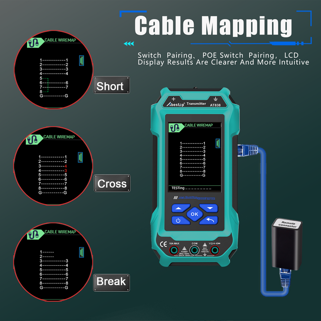 Underground Cable Locator, Abestop AT838 Cable Locator Tester Circuit Tracer with Multimeter Function 2 in 1 Functions Wires and Cables Circuit Tracer Detecting, Water and Gas Supply Pipelines