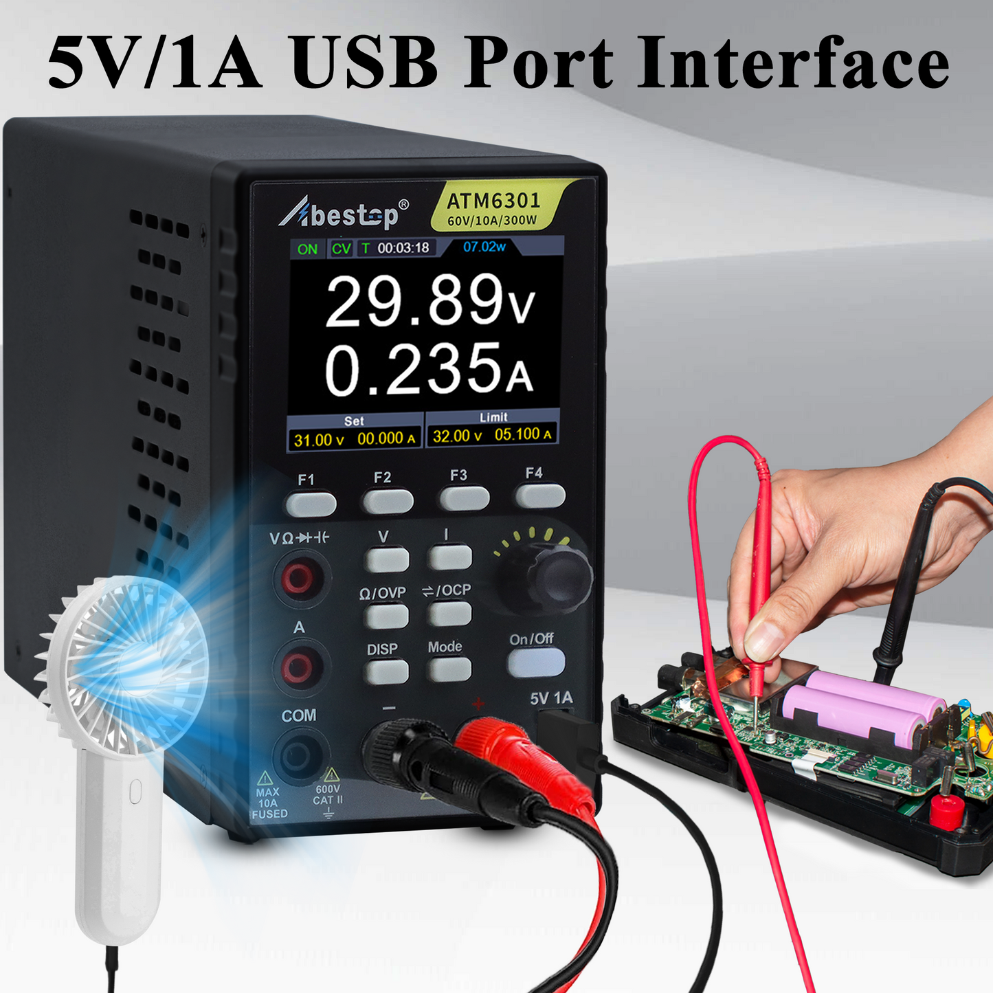 2 in 1 DC Power Supply Multimeter 60V/ 10A Benchtop Power Supply Multiple Protections (60V/10A/300W/ATM6301)