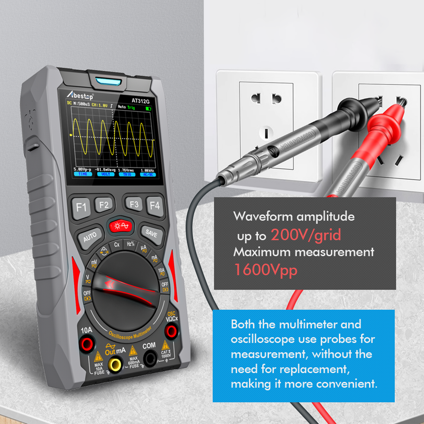 Abestop AT312G 3 in 1 Oscilloscope Digital Scope Multimeter with 12MHz Bandwidth 50MSa/s Sampling Rate Built-in Generator Multiple Multimeter Tester Function