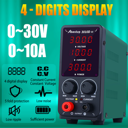 Abestop 3010D-III Adjustable DC Bench Power 0.00-30V 0.000-10A adjustable DC power, automatic CC/CV mode suitable for electronic products, repair, electroplating, engineering education