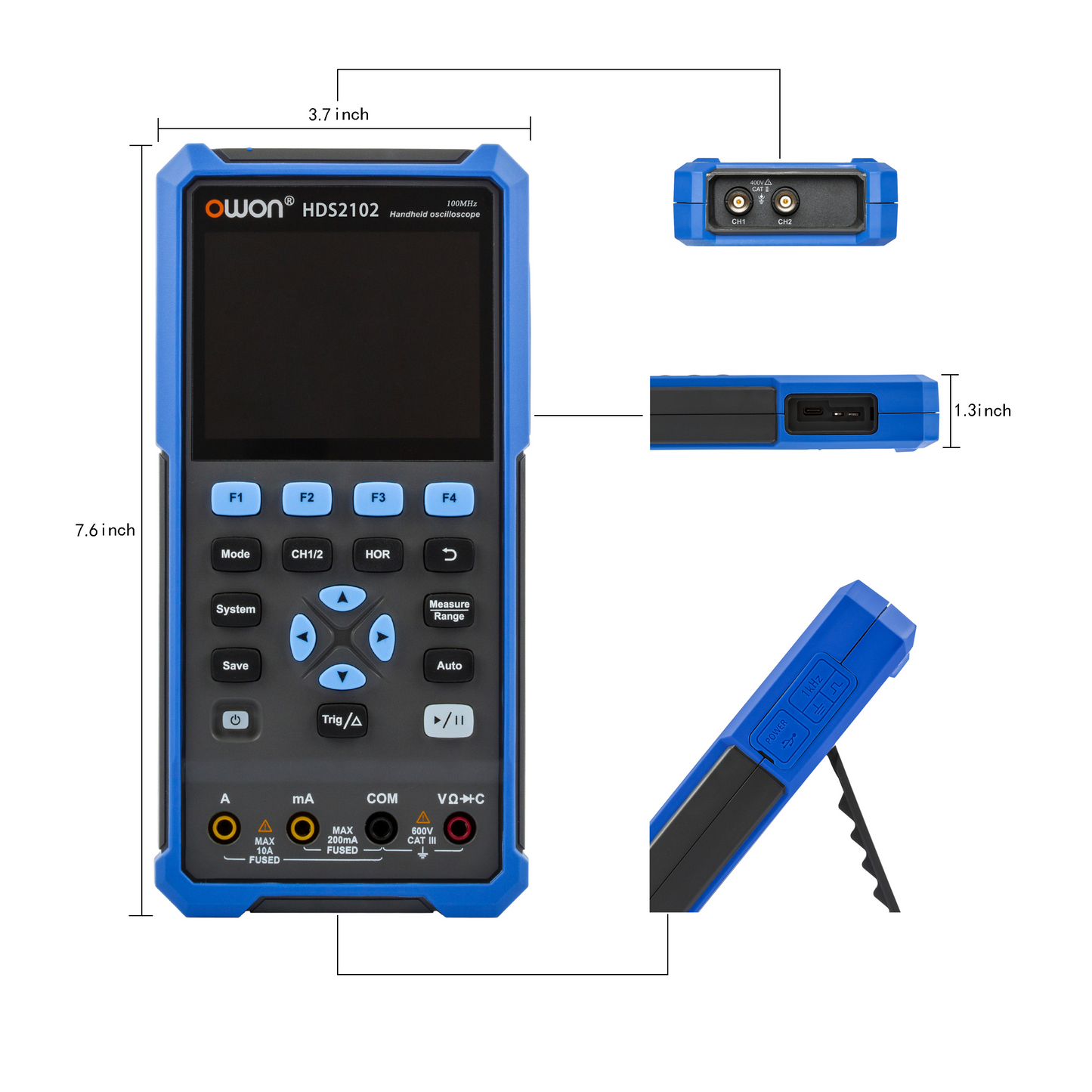 HDS2102 OWON Oscilloscope 2CH Digital Handheld Oscilloscope Multiumeter 3.5" LCD 100MHz Bandwidth 20000 Counts Multiumeter OSC+DMM+for Automobile Maintenance,Power Detection