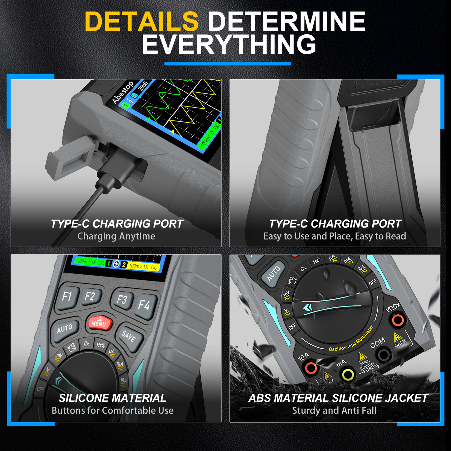 70MHz Bandwdith Digital Oscilloscope Multimeter, Dual Channel AT72S Abestop Oscillograph, 3 in 1 Functions with Digital Multimeter Signal Generator