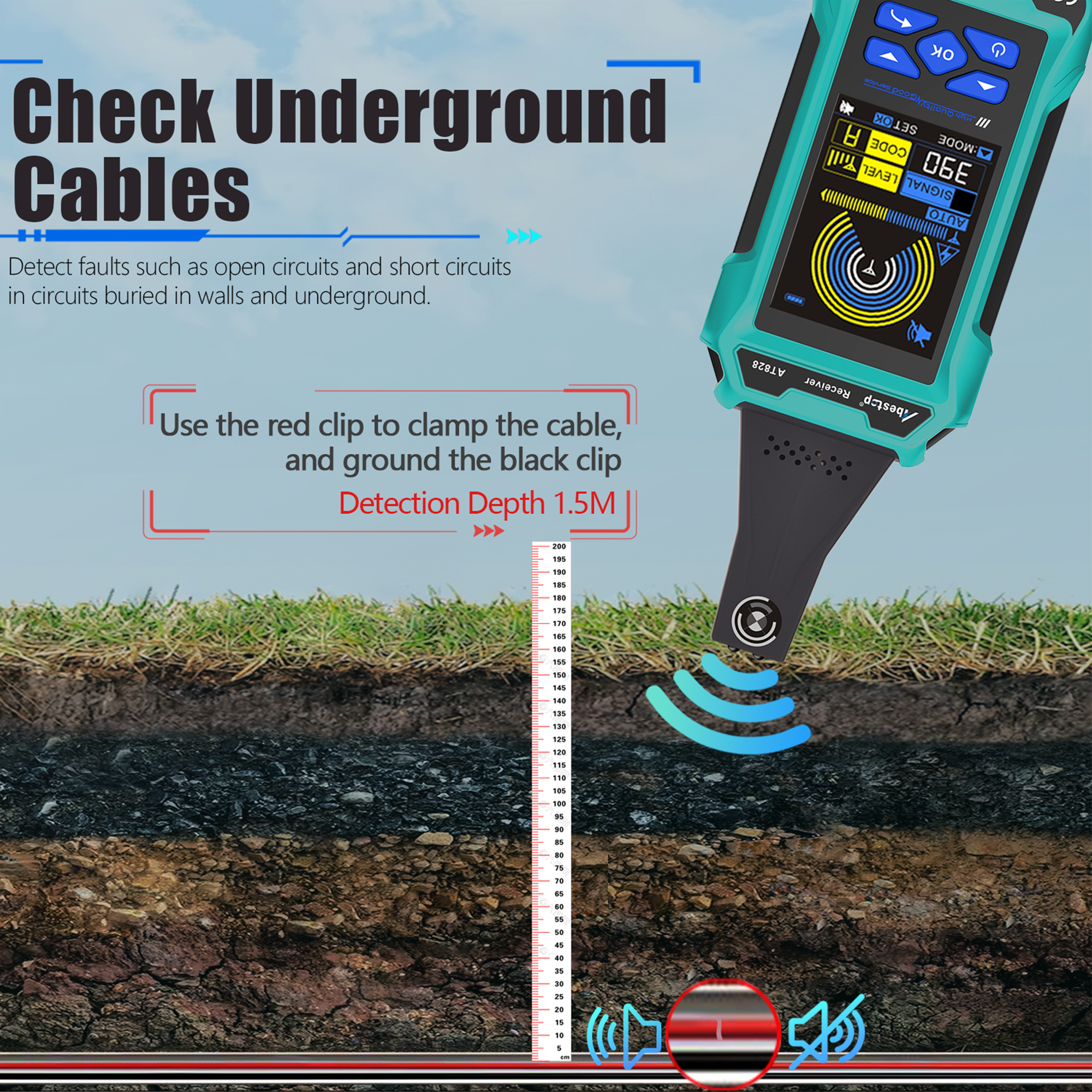 Underground Cable Locator, Abestop AT828 Cable Tester Wire Tracker, Detecting Underground Wires/Cables, Circuit Tracer Laying Paths of Cables Electrical Lines Water/Gas Supply Pipelines