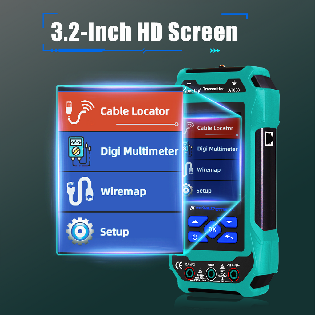 Underground Cable Locator, Abestop AT838 Cable Locator Tester Circuit Tracer with Multimeter Function 2 in 1 Functions Wires and Cables Circuit Tracer Detecting, Water and Gas Supply Pipelines