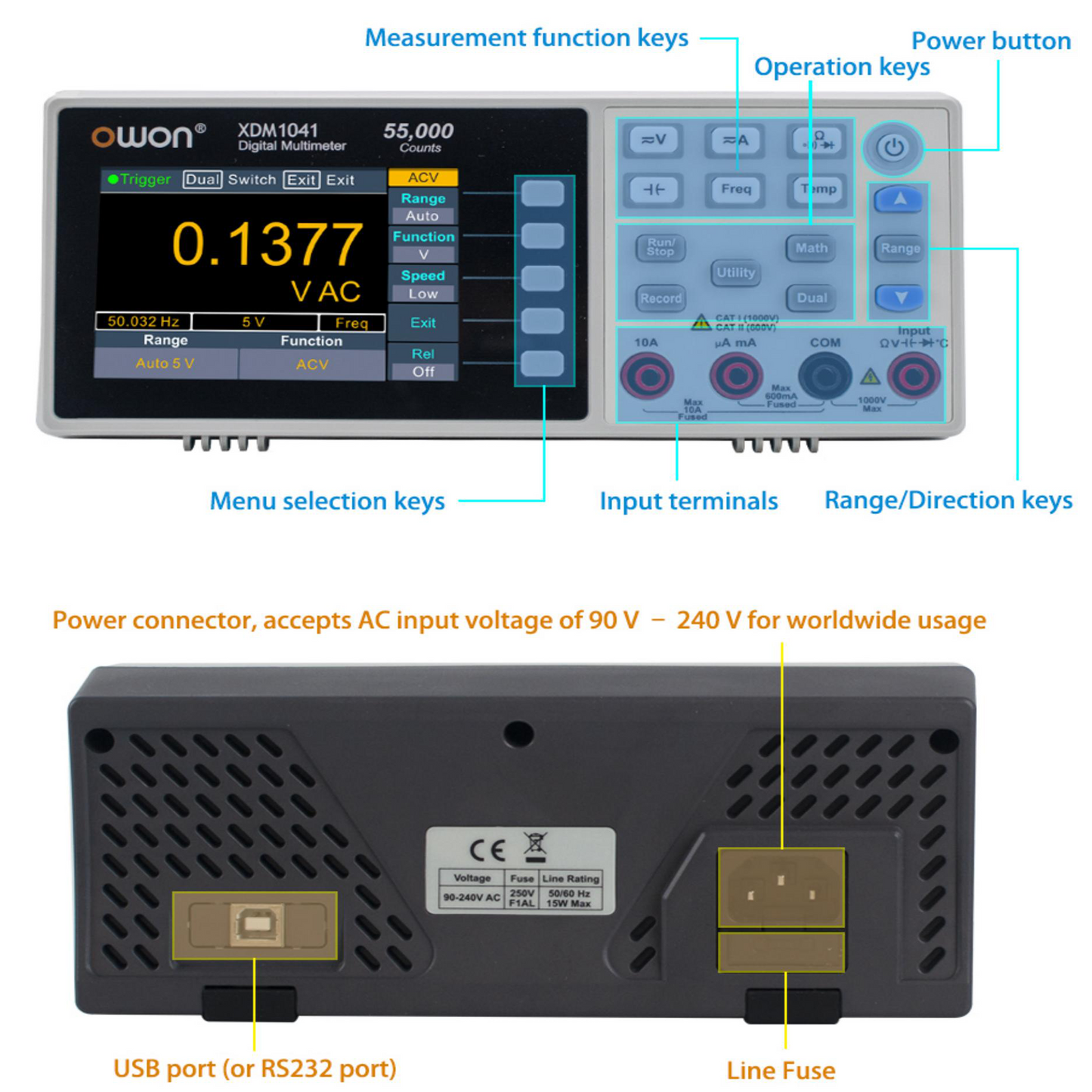 OWON XDM1041 Mini Desktop Digital Multimeter 3.5-inch LCD Display AC DC Current Voltage A true RMS temperature tester for LABS, instruments and factories