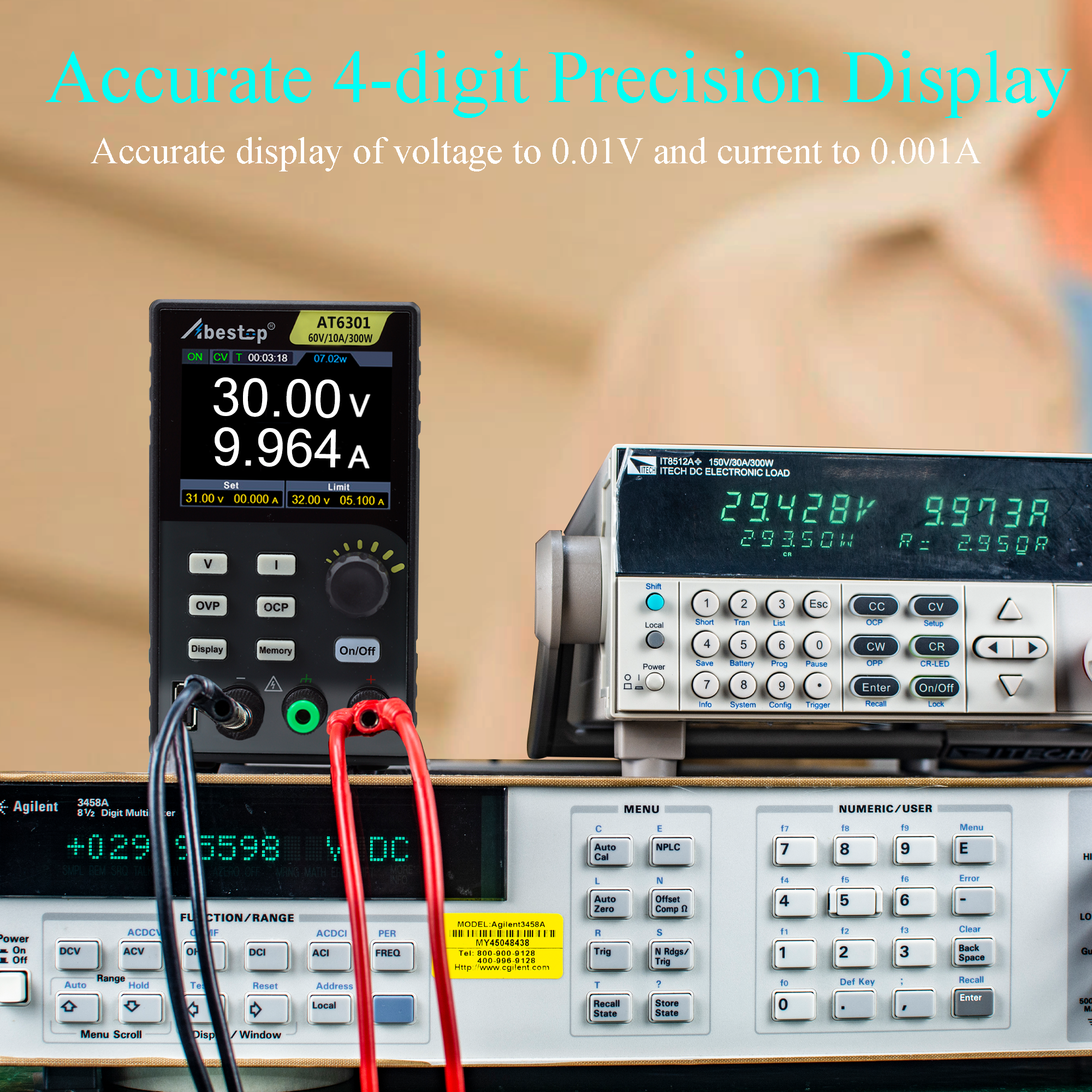 AT6301 DC Power Supply Variable, 60V/10A/300W Adjustable Bench Power Supply with 10mV / 1mA High Resolution 4-Digits 2.8 inch LCD Display, 5V/1A USB Output