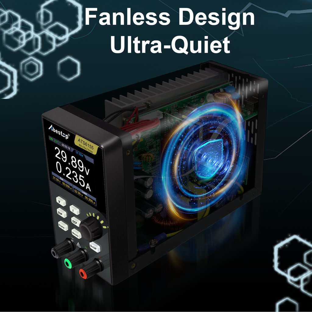 Abestop DC Power Supply 60V/5A Adjustabel Switching Bench Supply Fanless and Ultra-Silent Low Noise Programmable Power Supply (60V/5A/150W/ ATS6155)