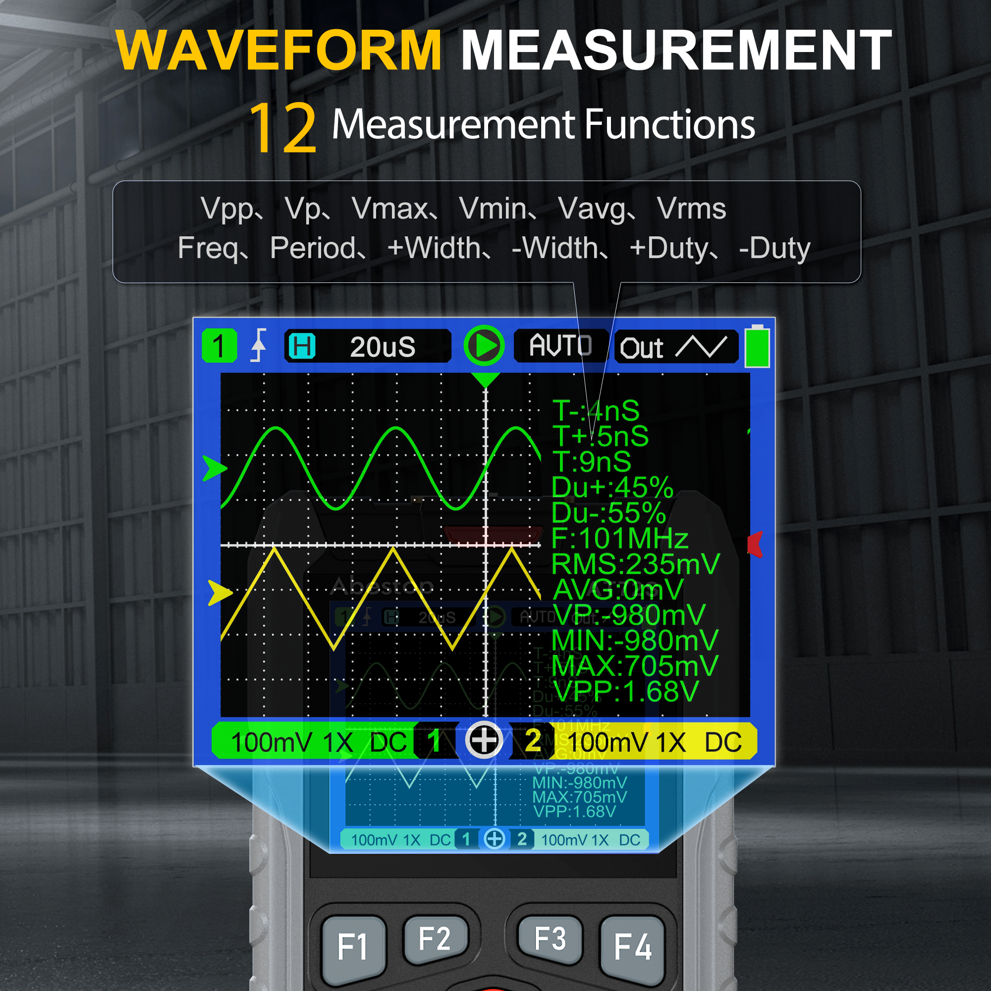70MHz Bandwdith Digital Oscilloscope Multimeter, Dual Channel AT72S Abestop Oscillograph, 3 in 1 Functions with Digital Multimeter Signal Generator