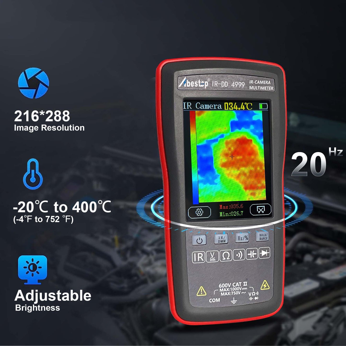 Abestop 2 in 1 Thermal Imager & Digital Multimeter Tester with 10,800 Pixels 20Hz Image Capture Frequency Thermal Imagers 4,000 Counts Display Multimeter Function