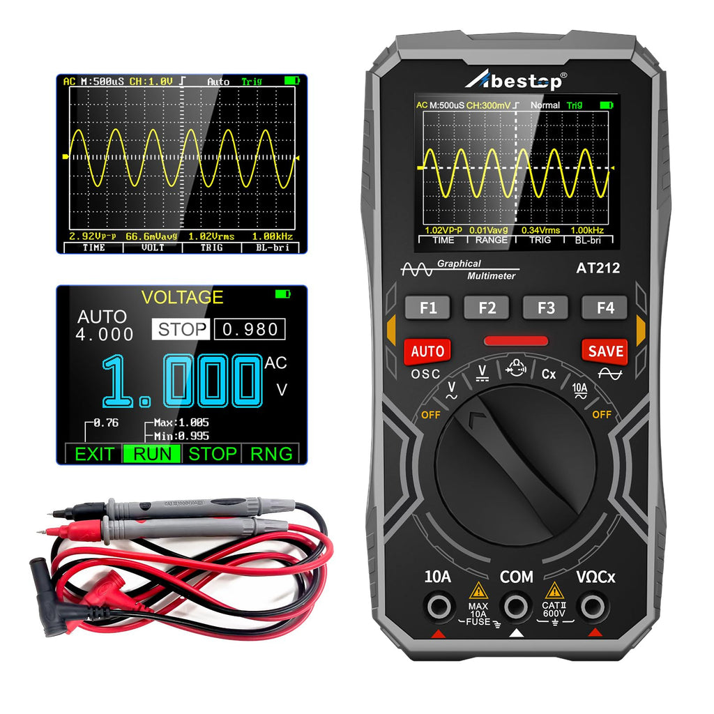 AT212 Abestop Oscilloscope Multimeter 1MHz Bandwidth 2.5Msps Sample Rate Portable Handheld Oscilloscope 2.4" Color Screen Auto/Normal/Single Function
