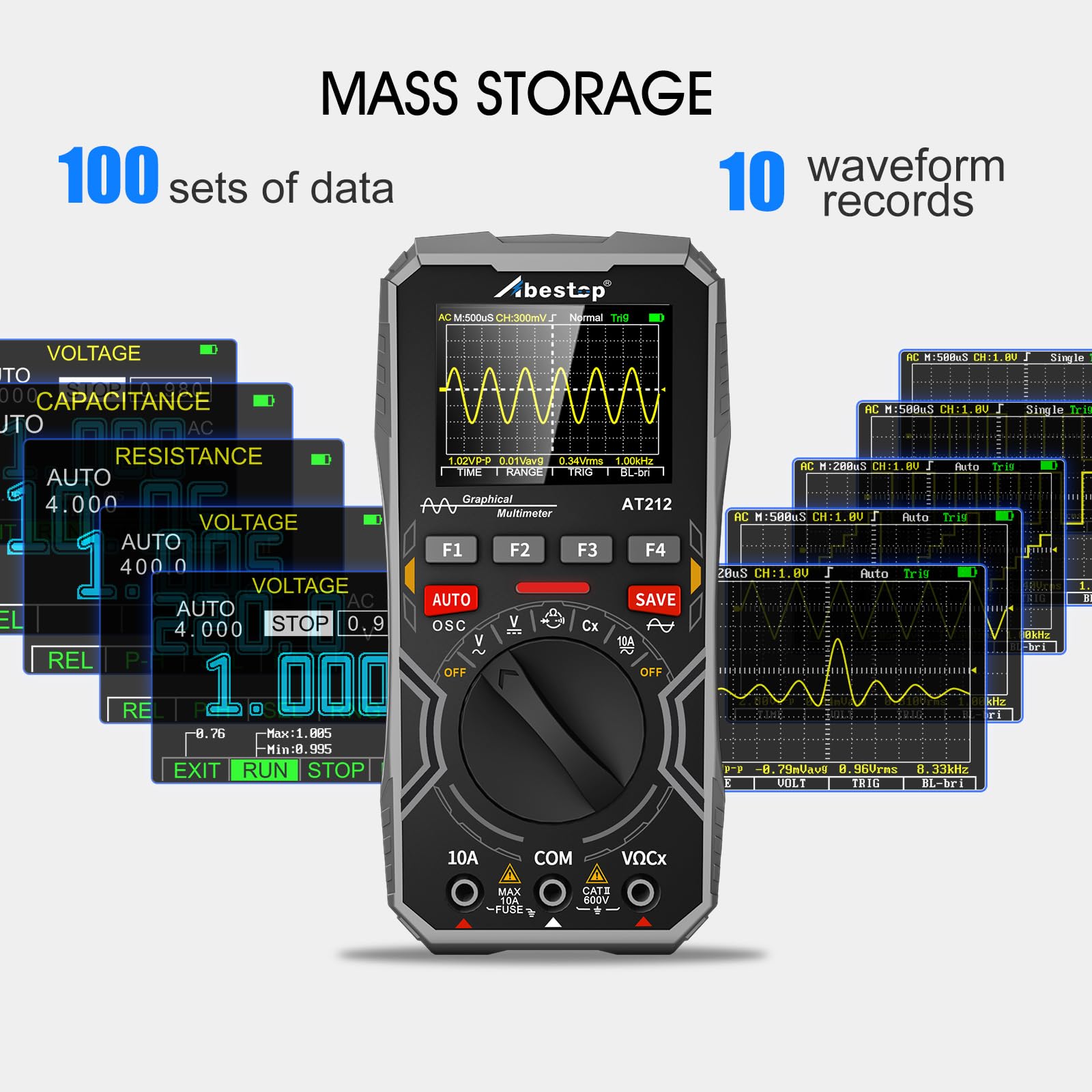 AT212 Abestop Oscilloscope Multimeter 1MHz Bandwidth 2.5Msps Sample Rate Portable Handheld Oscilloscope 2.4" Color Screen Auto/Normal/Single Function
