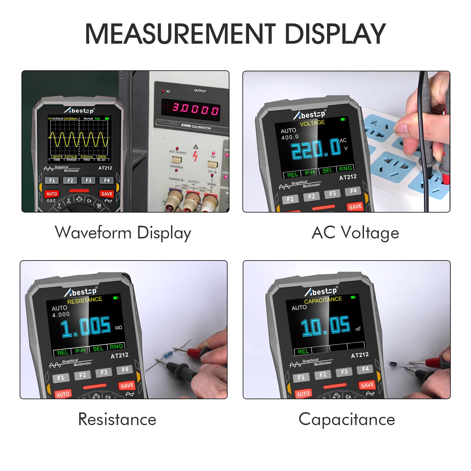 AT212 Abestop Oscilloscope Multimeter 1MHz Bandwidth 2.5Msps Sample Rate Portable Handheld Oscilloscope 2.4" Color Screen Auto/Normal/Single Function