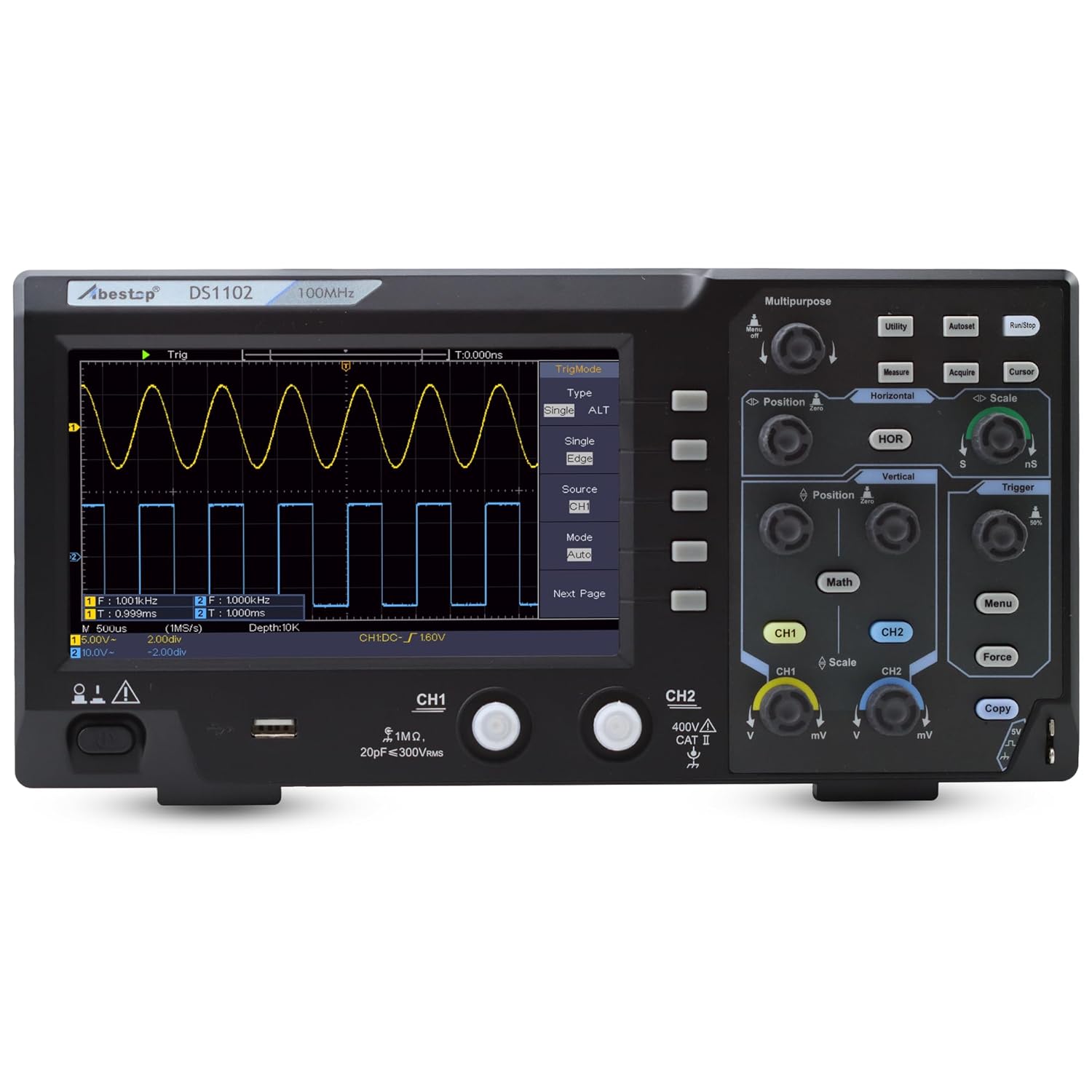 100MHz Oszilloskop Desktop SpeicherOszillograph169Zweikanalig mit 7" TFT-LCD-Anzeige Tragbares LeichtesDigitales Oszilloskop (D51102)