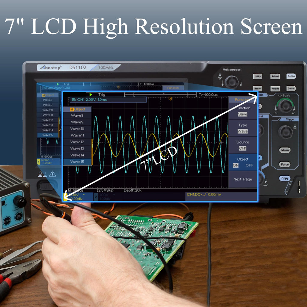 100MHz Oszilloskop Desktop SpeicherOszillograph169Zweikanalig mit 7" TFT-LCD-Anzeige Tragbares LeichtesDigitales Oszilloskop (D51102)
