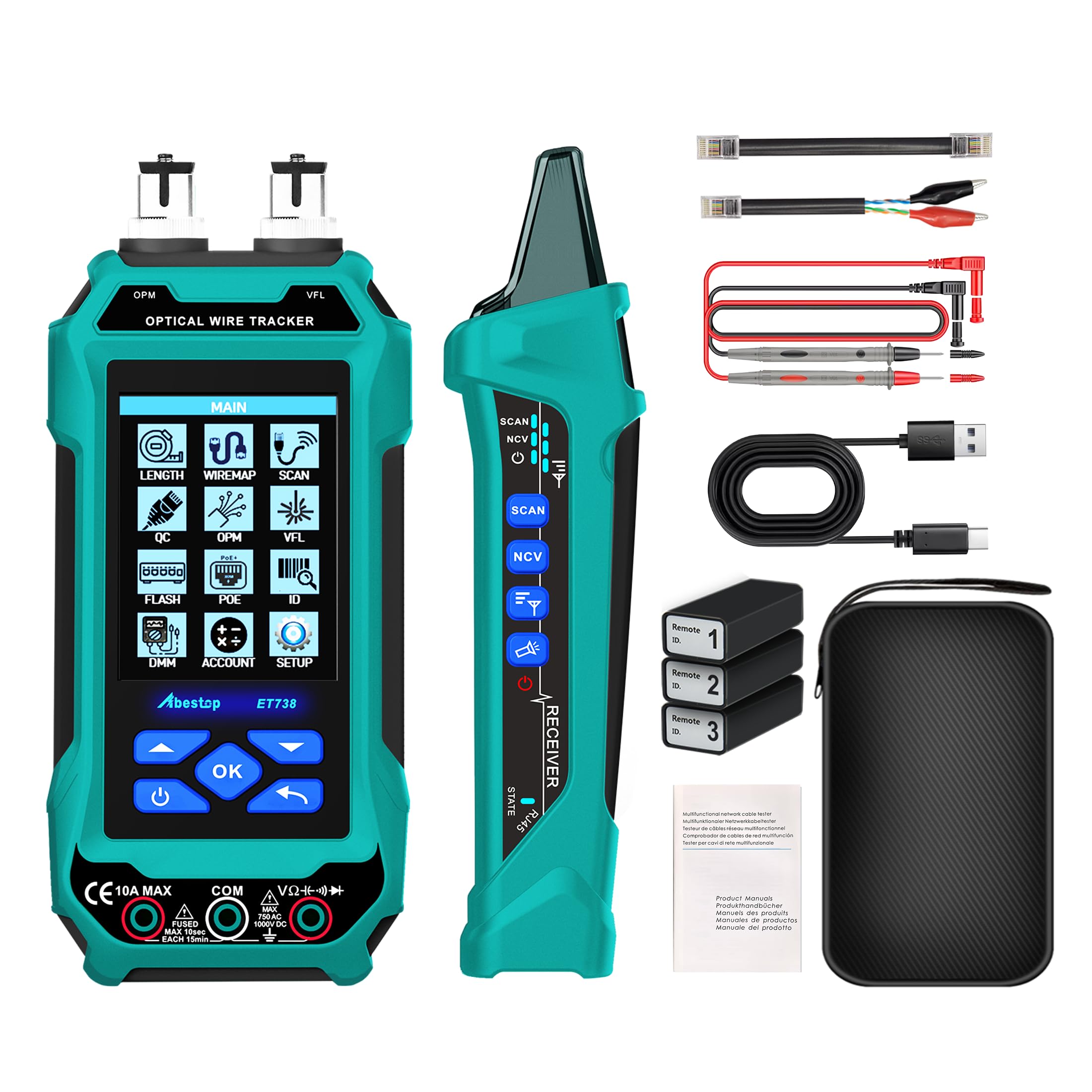 Abestop ET738 Netzwerk Kabeltester mit Digital Multimeter Mehrere Funktionen PoE Funktion Optische Kabel Meter Tracer Kabellangenmessung
