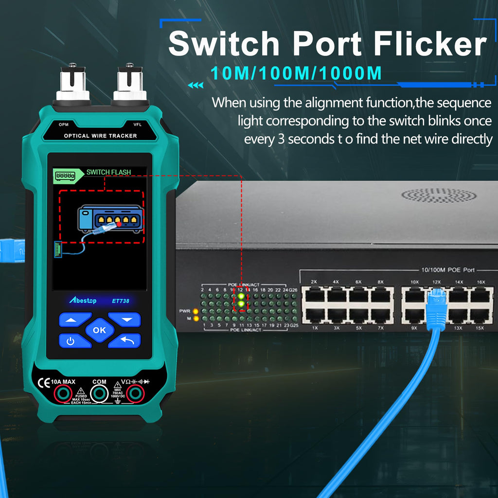 Abestop ET738 Netzwerk Kabeltester mit Digital Multimeter Mehrere Funktionen PoE Funktion Optische Kabel Meter Tracer Kabellangenmessung