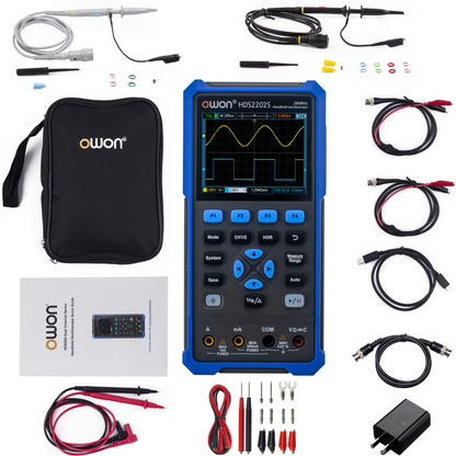 OWON Oscilloscope HDS2202S 3-in-1 digital handheld oscilloscope with 200MHz bandwidth 3.5-inch LCD 2+1CH(oscilloscope + multimeter + waveform generator)