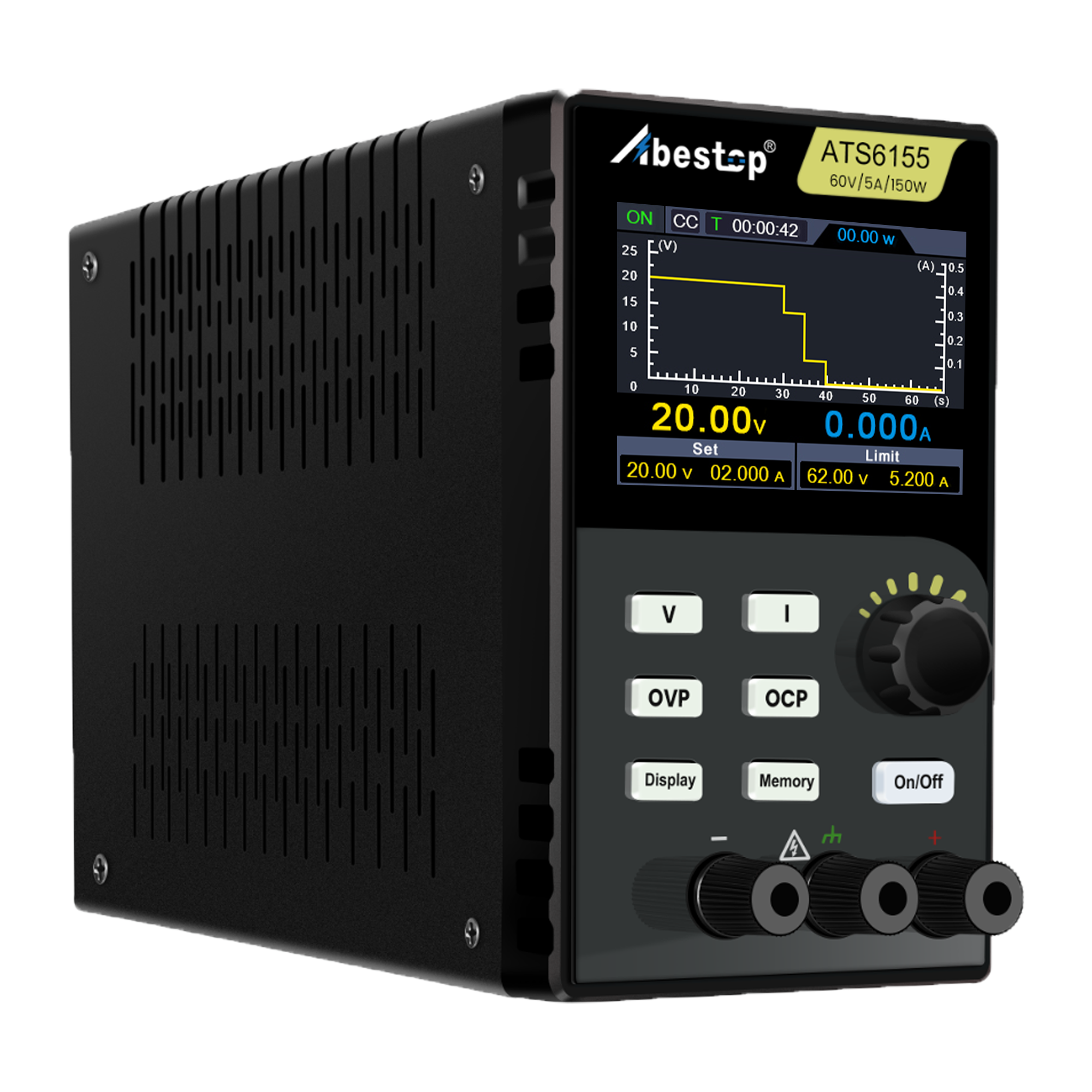 Abestop DC Power Supply 60V/5A Adjustabel Switching Bench Supply Fanless and Ultra-Silent Low Noise Programmable Power Supply (60V/5A/150W/ ATS6155)