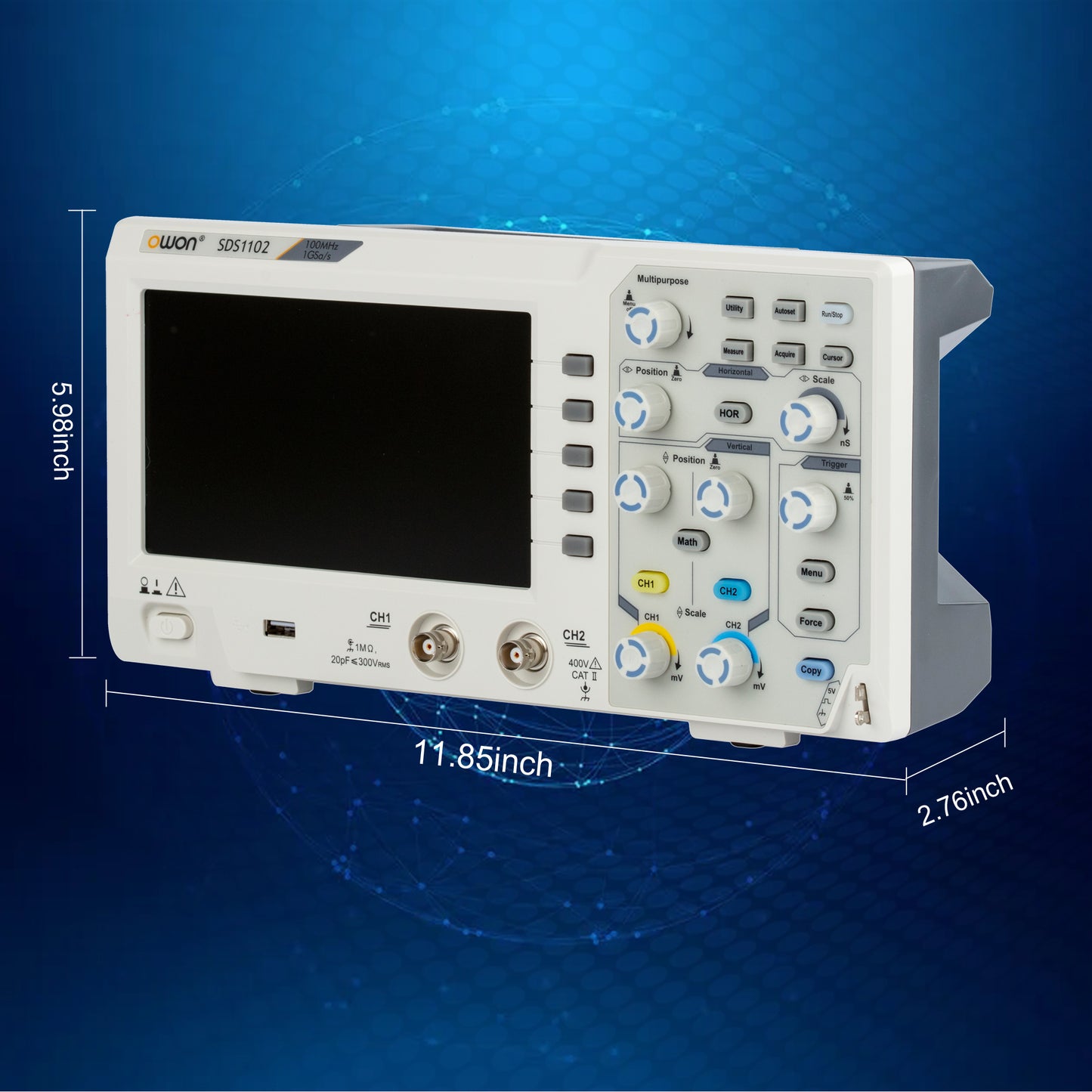 OWON SDS1102 100MHz digital desktop oscilloscope 2-channel oscilloscope 1GS/s sampling rate