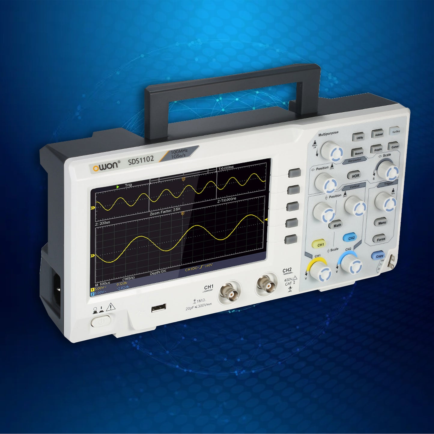 OWON SDS1102 100MHz digital desktop oscilloscope 2-channel oscilloscope 1GS/s sampling rate